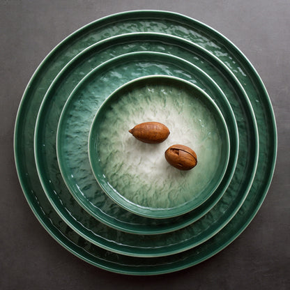 Gradient Emerald Steak Plate Stone Pattern Pasta Plate Western Plate Round Plate Restaurant Home