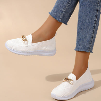 New Large Size Flat Heel Mesh Breathable Flying Woven Slip-on Women