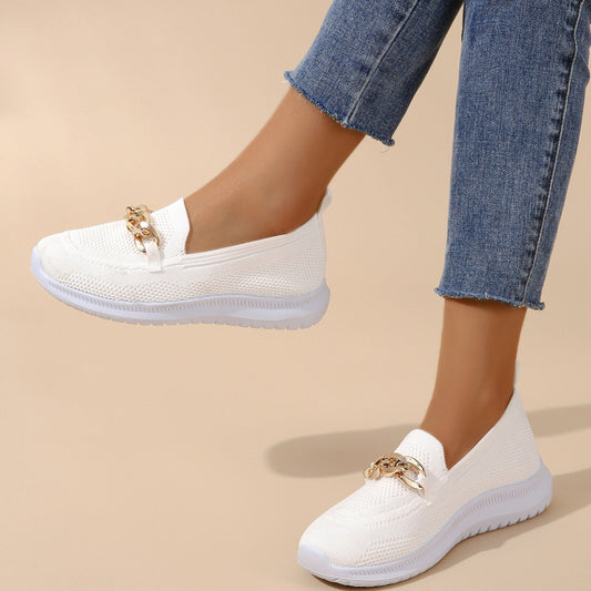 New Large Size Flat Heel Mesh Breathable Flying Woven Slip-on Women