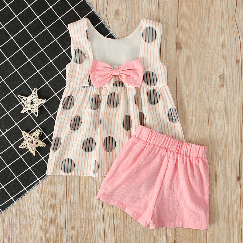 Summer Girls' Sleeveless Backless Bow Two-piece Suit