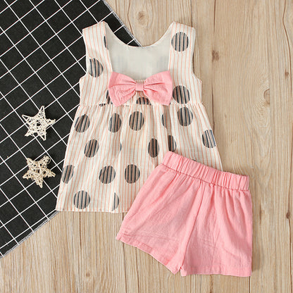 Summer Girls' Sleeveless Backless Bow Two-piece Suit