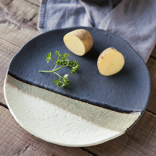 Retro Thick Ceramic Round Plate Square Plate Salad Plate Flat Plate