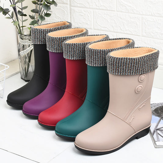 Fashionable Fleece Rain Boots For Women's Warm High School Rain Boots