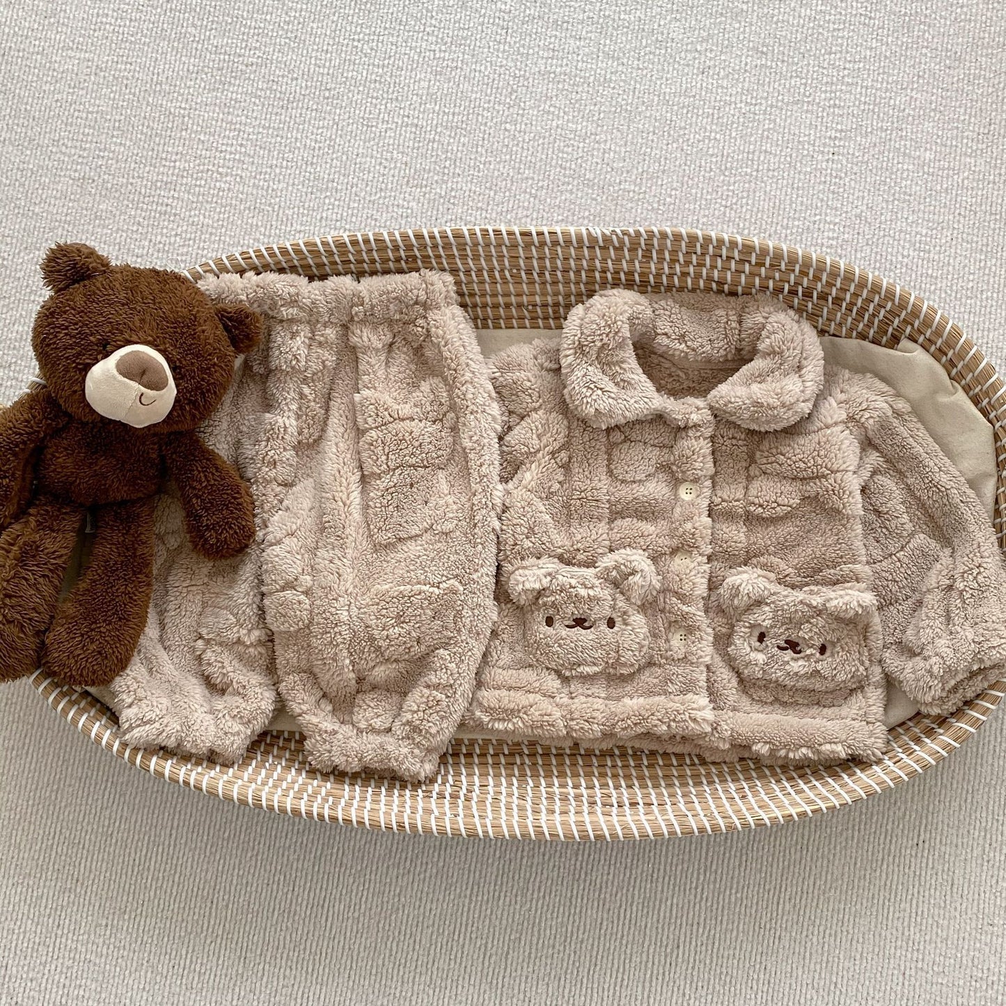 Bear Plush Coat Baby Velvet Pajamas Two-piece Set