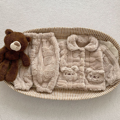 Bear Plush Coat Baby Velvet Pajamas Two-piece Set