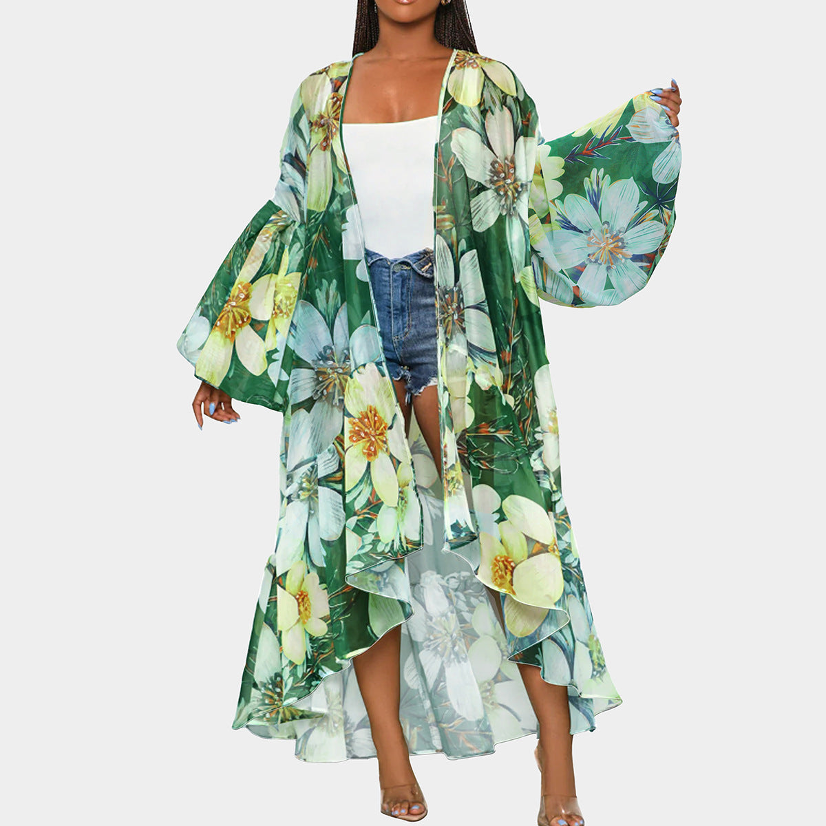 Casual Spring And Autumn Women's Clothing Irregular Long Printed Shawl Cardigan