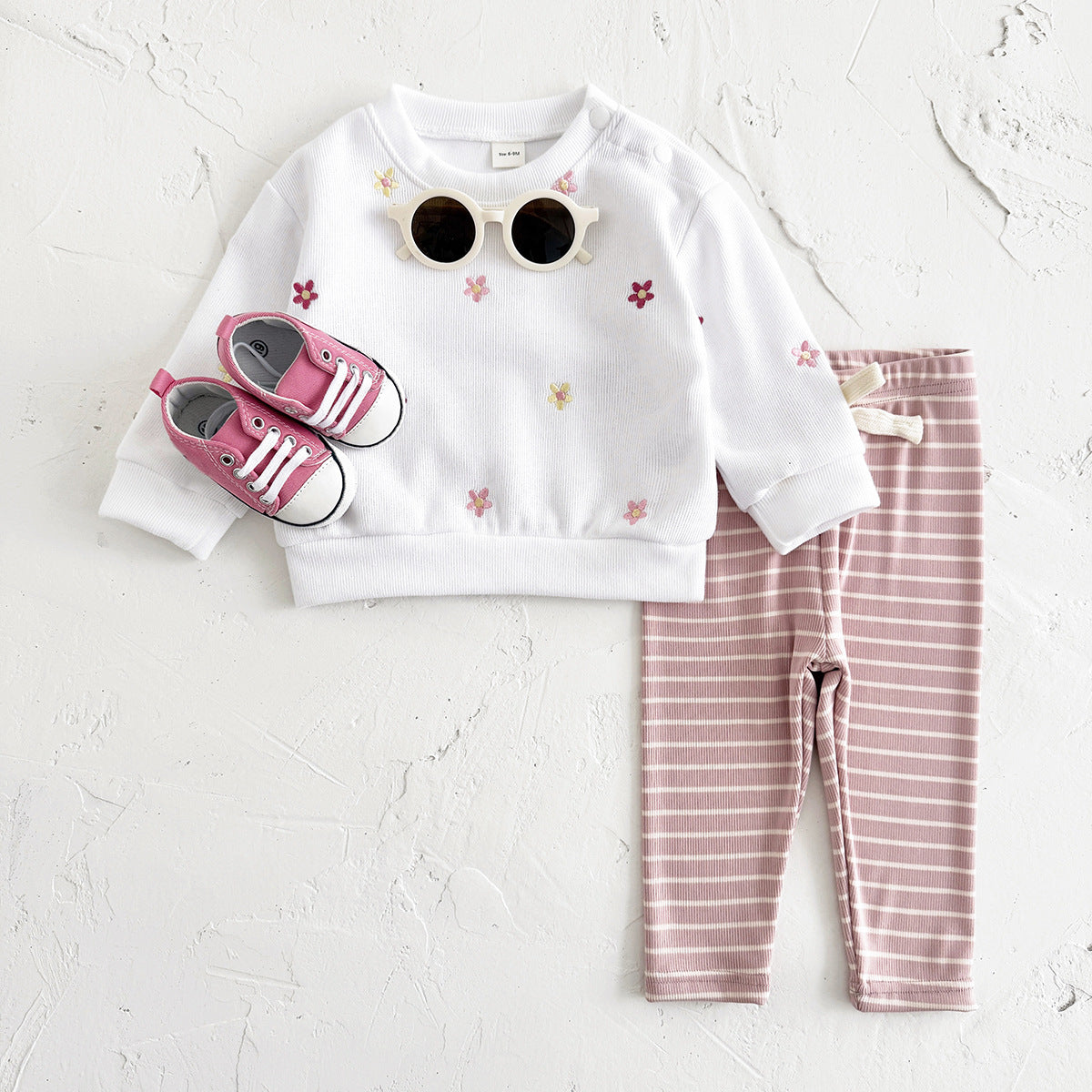Baby Girl Floral Embroidered Pullover Sweatshirt Suit