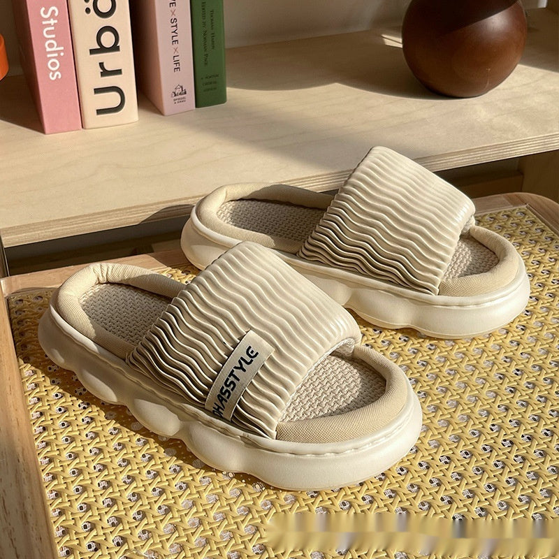 Four Seasons Linen Slippers Women's Thick Bottom Wave Pattern Home Non-slip Breathable Sweat Absorbing