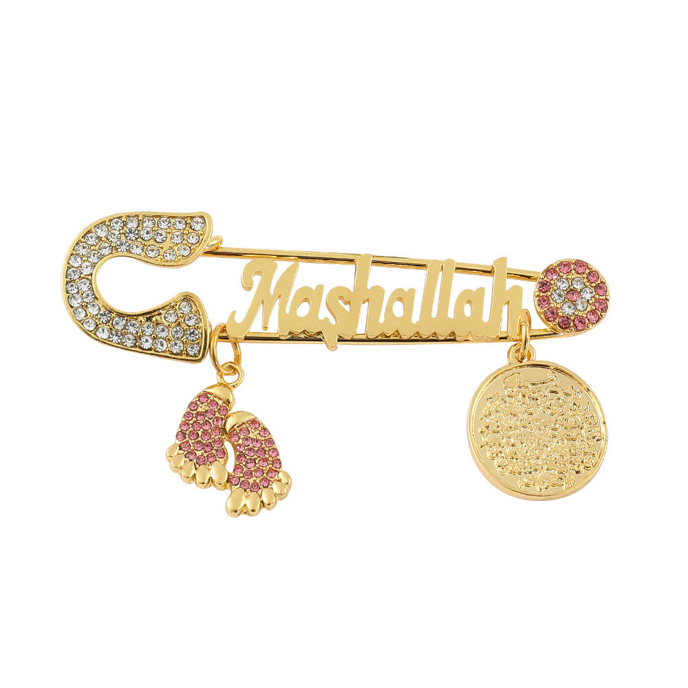 Full Diamond Foot Letter Metal Brooch Advanced Refined Personalized Clothing Ornament