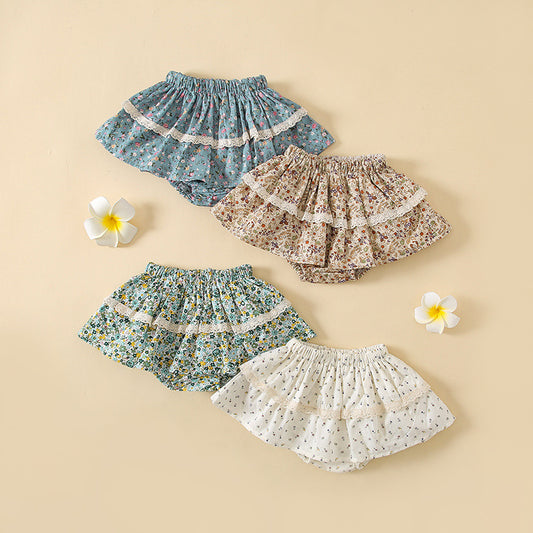 Infant Floral Culottes Lotus Leaf Lace Bread
