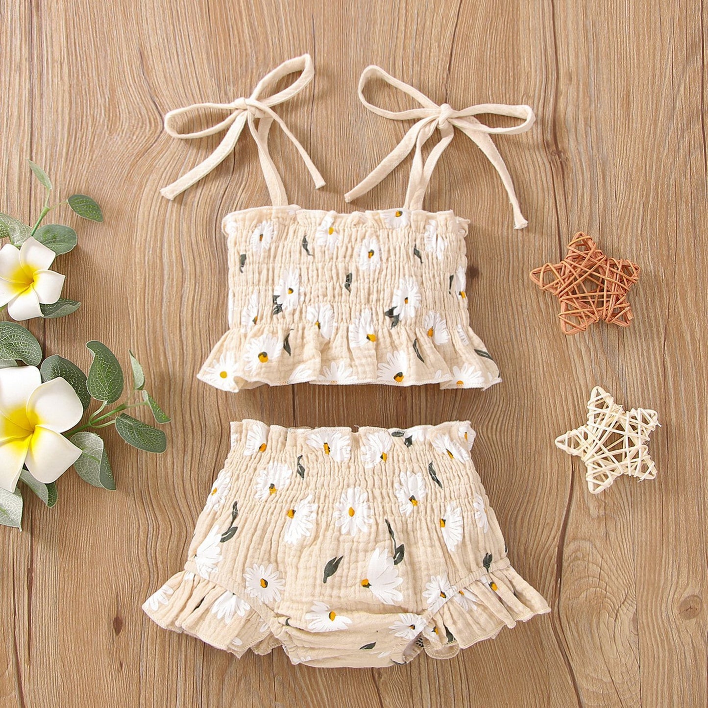 Girls Suit New Sweet Floral Suspender Pants Two-piece Set