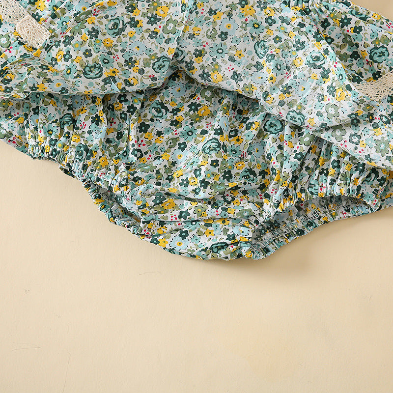 Infant Floral Culottes Lotus Leaf Lace Bread