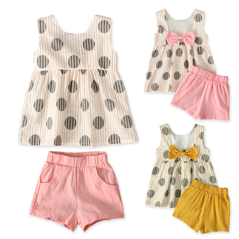 Summer Girls' Sleeveless Backless Bow Two-piece Suit