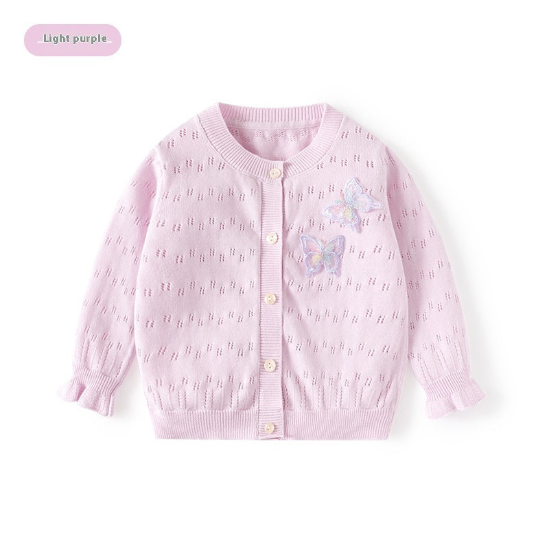 Sweet Thin Hollow Knitted Girl's Cardigan