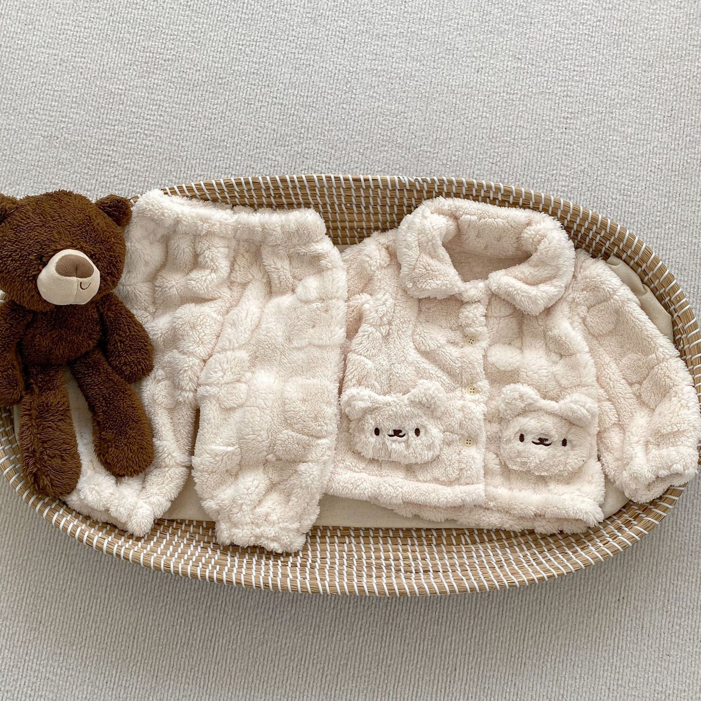 Bear Plush Coat Baby Velvet Pajamas Two-piece Set