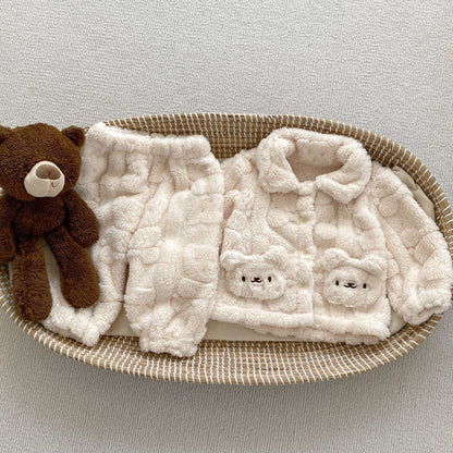 Bear Plush Coat Baby Velvet Pajamas Two-piece Set