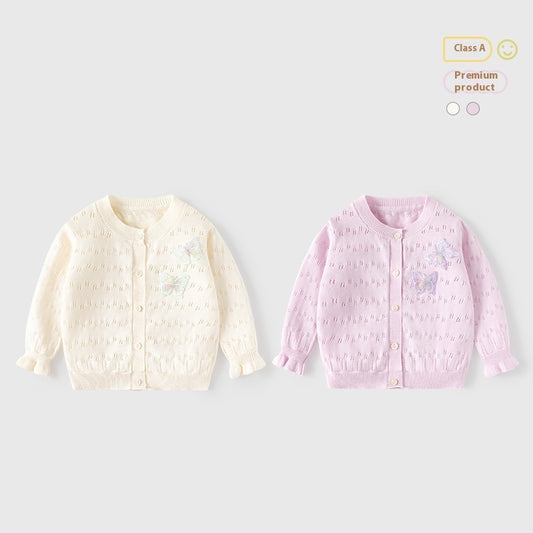 Sweet Thin Hollow Knitted Girl's Cardigan