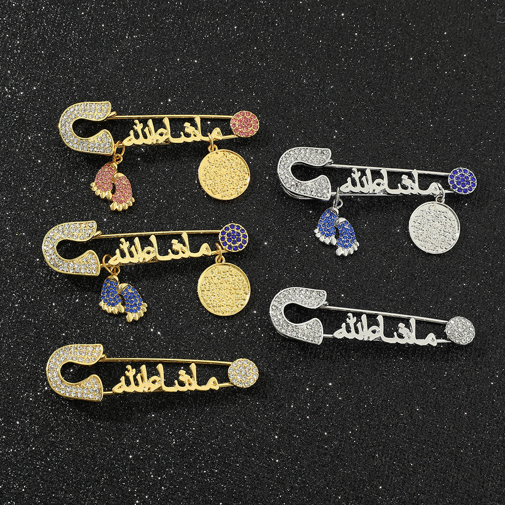 Full Diamond Foot Letter Metal Brooch Advanced Refined Personalized Clothing Ornament