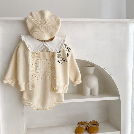 Children's Knitted Embroidered Flower Sweater
