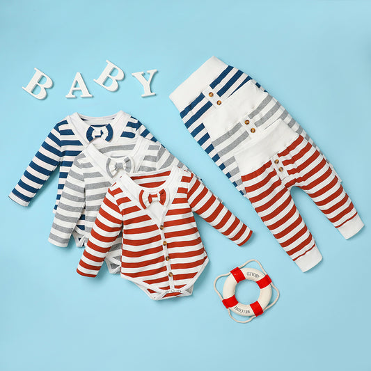 Boys And Girls Striped Romper Two-piece Suit