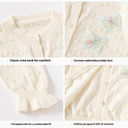 Sweet Thin Hollow Knitted Girl's Cardigan