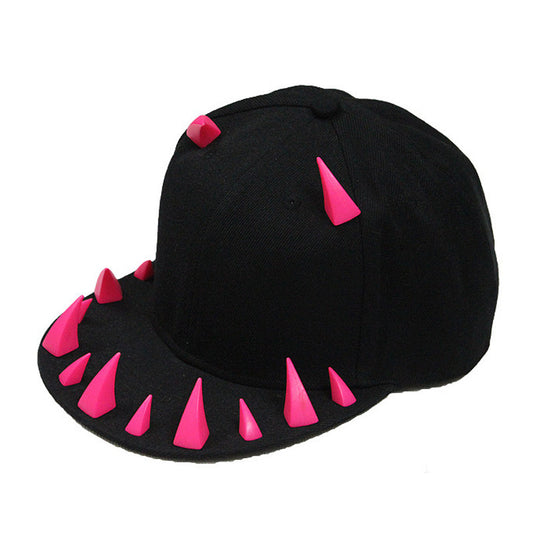 Punk Rivet Hiphop Hat With Flat Brim And Horns