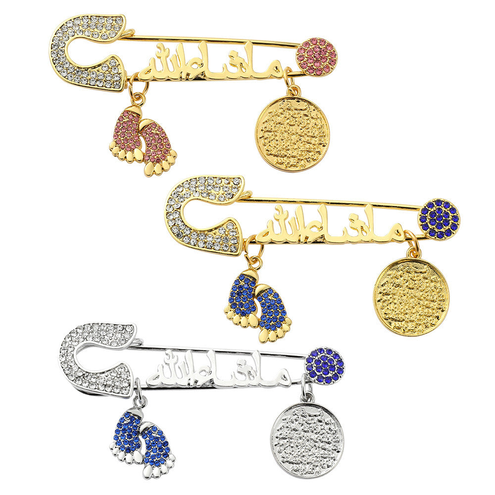Full Diamond Foot Letter Metal Brooch Advanced Refined Personalized Clothing Ornament