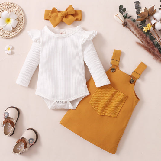 Girls Pit Strip Print Suspender Skirt Suit