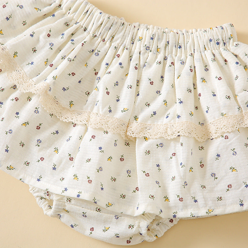 Infant Floral Culottes Lotus Leaf Lace Bread