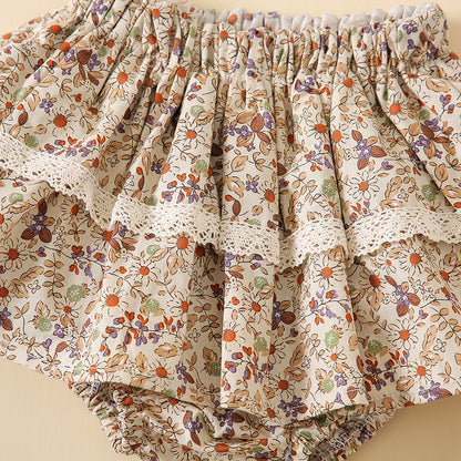 Infant Floral Culottes Lotus Leaf Lace Bread