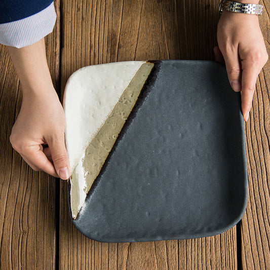Retro Thick Ceramic Round Plate Square Plate Salad Plate Flat Plate