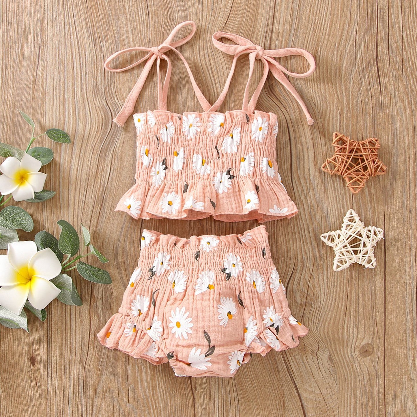 Girls Suit New Sweet Floral Suspender Pants Two-piece Set