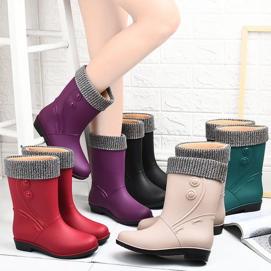Fashionable Fleece Rain Boots For Women's Warm High School Rain Boots