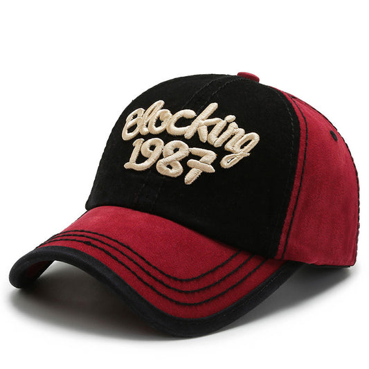Korean Color Block Embroidery Baseball Cap