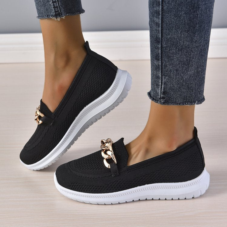 New Large Size Flat Heel Mesh Breathable Flying Woven Slip-on Women
