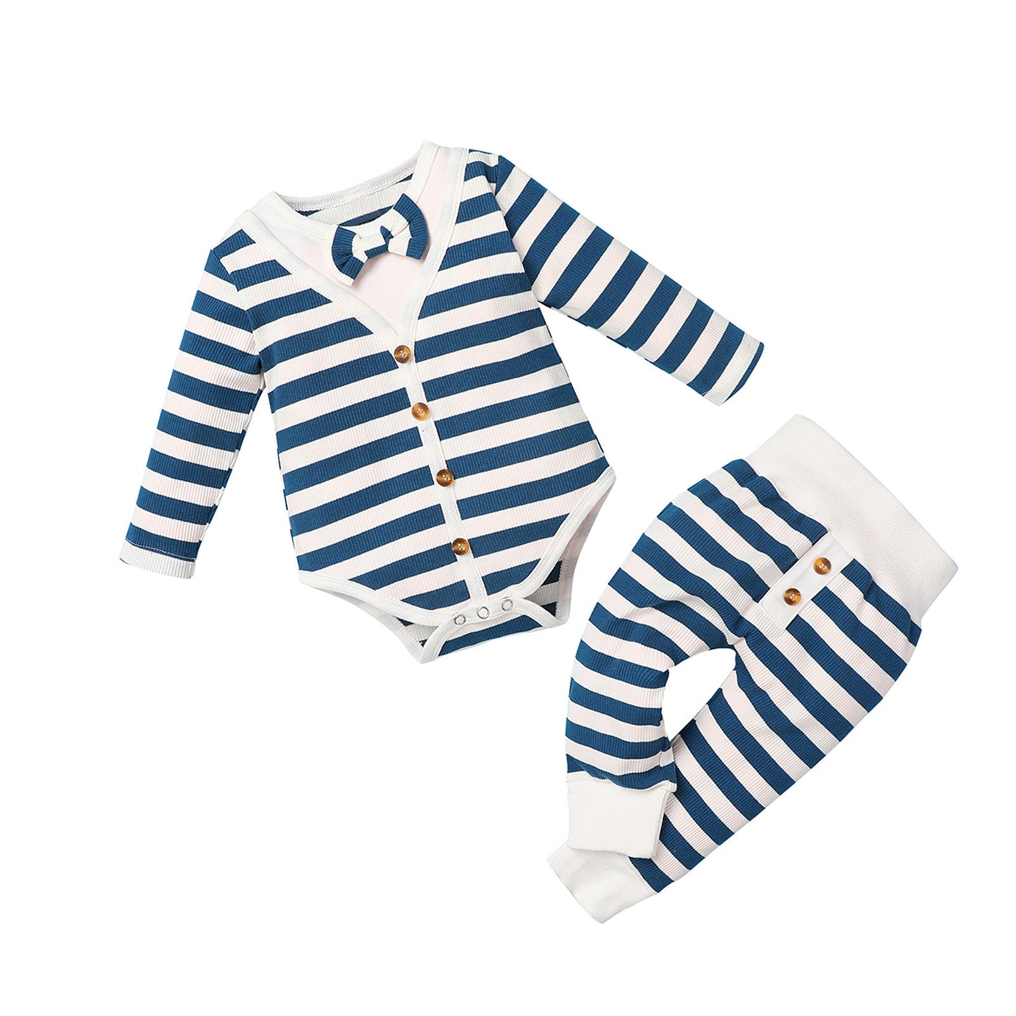 Boys And Girls Striped Romper Two-piece Suit