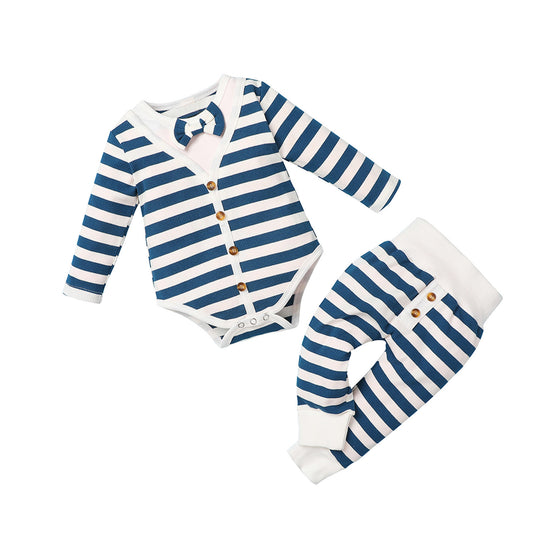 Boys And Girls Striped Romper Two-piece Suit