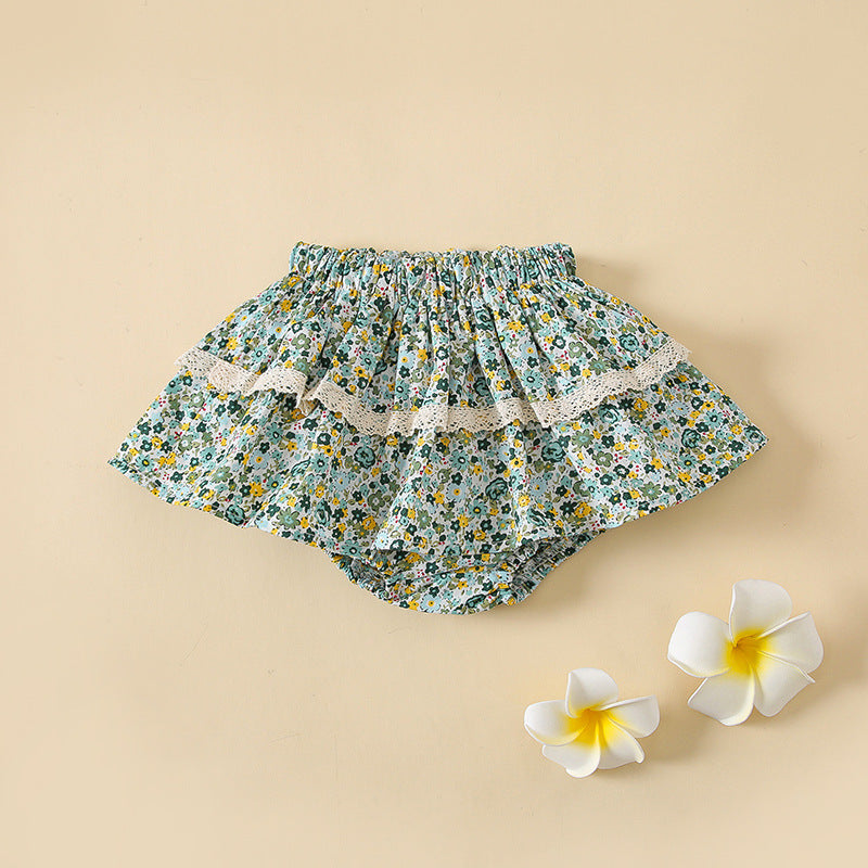Infant Floral Culottes Lotus Leaf Lace Bread