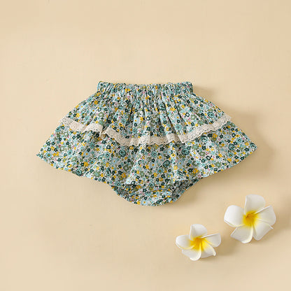 Infant Floral Culottes Lotus Leaf Lace Bread